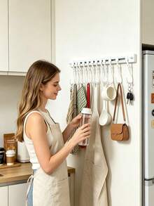Drill-Free Sliding Hook Hanging Bar, Damage-Free Wall And Cabinet Installation Rack With Detachable And Sliding Hooks, Customizable Hanging Layout, Suitable For Kitchen Utensils, Bathroom Towels, Dorm Accessories, 1pc - View 9