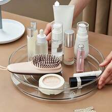1pc Rotating Storage Tray, Transparent PET Seasoning Turntable, Kitchen Cabinet Refrigerator Organizer, Vanity Makeup Skincare Storage Tray - View 7