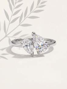 1件個性化時尚雙水滴形立方鋯石戒指，女士珠寶，精緻飾品，女性約會禮物 - 雙水滴鑽戒指 - 查看 3