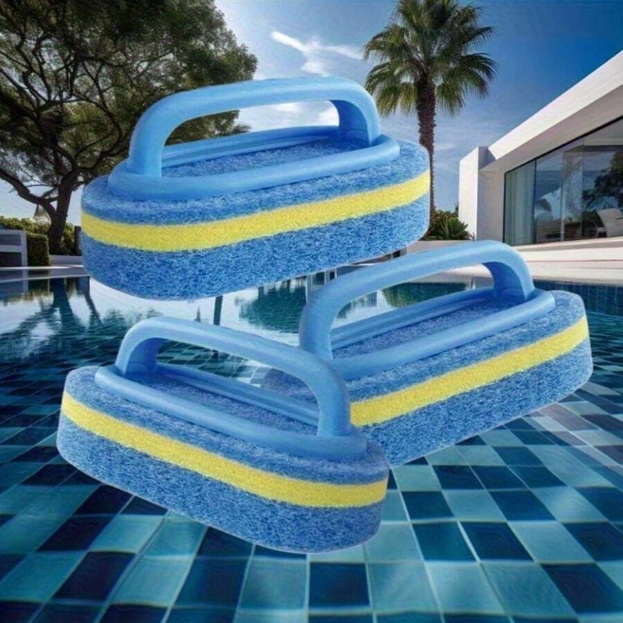 3pcs/Set Premium Pool Cleaning Brush Set - Manual Non-Electric Polypropylene Handle Sponge Brush, Suitable For Pool Walls And Tiles, With Accessory Handle - Cleaning Brush - View 1