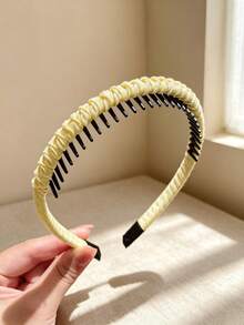 3pcs Women's Twisted Fabric Headband With Teeth, Non-Slip Hair Band For Organizing Loose Hair, Simple Gentle Solid Color Hair Hoop For Face Washing, Makeup, Hair Styling, Daily Versatile Bangs Fixing Hair Accessory - Multicolor - View 2