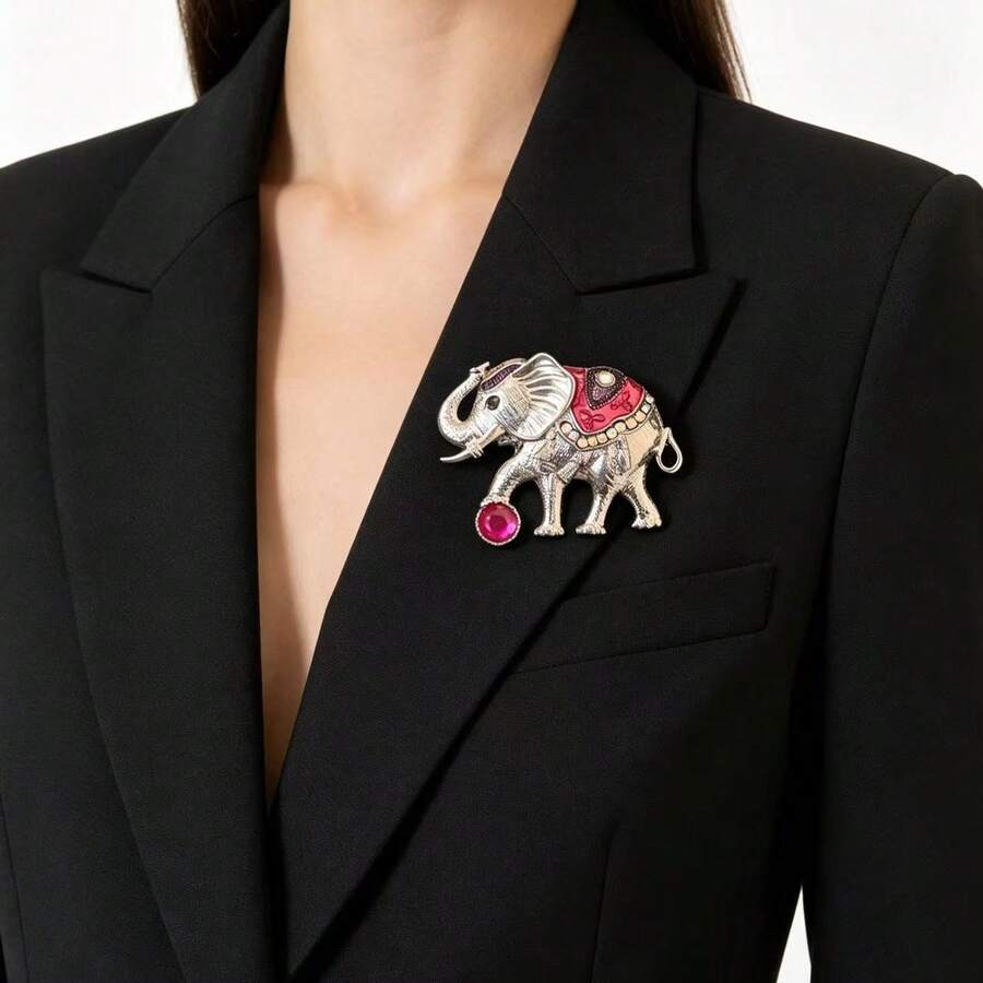 Women's Vintage Elephant Brooch, Enamel Rhinestone Elephant Pin, Jewelry Gift - Multicolor - View 1