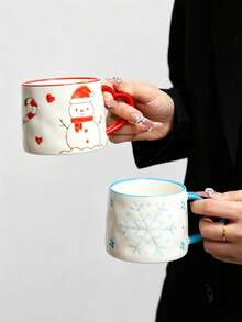 1pc Ceramic Mug, American/European Christmas Holiday Theme Cup, Embossed Snowflake/Christmas Tree/Gingerbread Man/Snowman/Bell 5 Pattern Options, Perfect Holiday Water Cup, Gift, Suitable For Coffee, Tea, Gift, Dishwasher - Multicolor - View 7