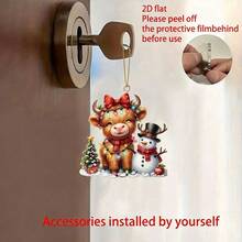 1pc Creative Cute 2D Acrylic Highland Cow Snowman Car Rearview Mirror Hanging Ornament, Christmas Tree Decoration Pendant, Keychain Charm, Christmas Small Gift - Christmas Highland Cow Ornament - View 2