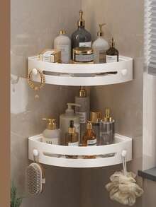 2/3pcs Rust-Proof Plastic Corner Shower Caddy - Wall-Mounted Bathroom Storage Rack, Curved Design, Suitable For Shampoo, Cosmetics And Toiletries, Space-Saving For Small Bathrooms, Perfect For Bathroom Storage And Organization - Multicolor - View 8