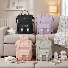 1pc Solid Color Decorative Nylon Baby Bag With Bottle Pocket, Wide Shoulder Strap, Large Capacity Back Pocket And Zipper, Suitable For Moms Daily Use - Multicolor - View 3