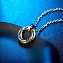Men's Interlocking Triple Ring Pendant Necklace,Stainless Steel Multi‑Color Circle Link Chain Necklace, Hip‑Hop Daily Wear Jewelry Gift For Guys - Multicolor - View 3