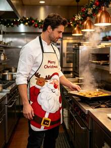 Christmas Theme Apron Set, Waterproof & Stain-Resistant Kitchen Work Apron, Reusable Home Cooking Protective Cover - Multicolor - View 3