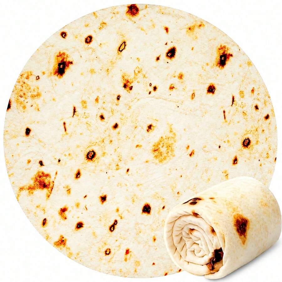 1pc Corn Tortilla Blanket, Realistic Mexican Taco Round Blanket, Soft Flannel Creative Food Themed Blanket, Fun And Quirky Gift For Everyone