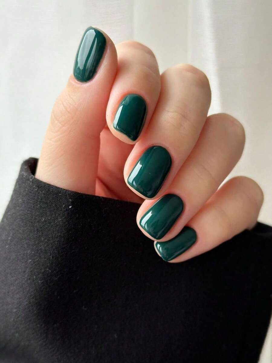 24pcs Dark Green Rectangular Press-On False Nails Set, Fashionable Manicure Supplies For Women And Girls Daily Wear