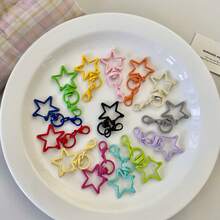 20pcs Random Mixed Color Girls Colorful Star Metal Keychains, Hollow Five-Pointed Star Pendant, DIY Handmade Bag Accessories, Cute Sweet Style Daily Small Gift Blind Box - Colorful Star Strap With Lobster Clasp - View 4