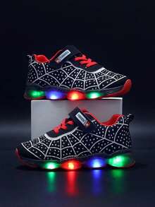 1 Pair Kids Luminous Cartoon Soft Bottom Mesh Breathable Running Sports Shoes, Halloween - Black - View 1