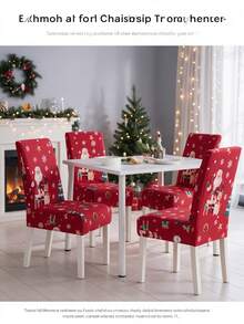 1/4/6 Pcs Merry Christmas Santa Claus Anti-Cat & Dog Scratching Red Festive Elastic Dining Chair Covers, Removable Dustproof Non-Slip Printed Chair Protector Covers Suitable For Home Decor, Hotel, Restaurant And Banquet Living Room Decoration - Multicolor - View 5