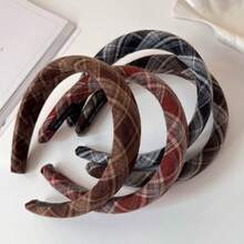 1pc Autumn/Winter Vintage Plaid Wide Band Headband, New Style College Style High Crown Face Wash Headband Hair Accessory Hair Clip - Multicolor - View 2