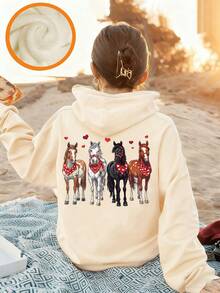 Tween Girl Fun Graphic Print Pullover Sweatshirt, Warm & Comfortable Thermal Lined Pullover Sweatshirt For Autumn/Winter - Apricot - View 1
