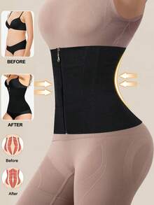 Zipper Waist Cincher Women Tummy Control Body Shaper Slimming Trainer Outerwear Black - Black - View 5