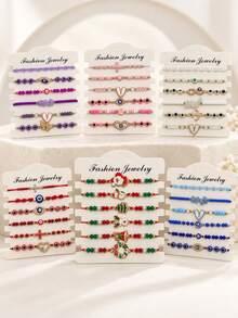 Women's Colorful Beaded Pendant Bracelet, Evil Eye, Cross, Heart, Flower And Christmas Designs, Fashionable Jewelry Accessory For Daily Wear - Multicolor - View 1