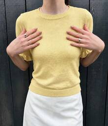 Women's Casual Yellow Round Neck Ruffle Short Sleeve Loose Fit T-Shirt, Spring/Summer Style, Suitable For Dating And Daily Wear - Yellow - View 5