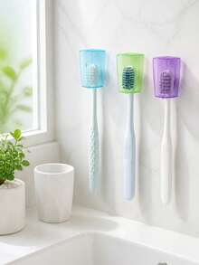 1/3/6pcs Suction Cup Toothbrush Holder Set, Travel Toothbrush Head Protective Cover With Suction Cup, Suitable For Electric And Manual Toothbrushes. Wall-Mounted Toothbrush Holder Without Drilling, Portable Toothbrush Protective Cover And Brush Head Storage Box, Travel Toothbrush Case. - Multicolor - View 5