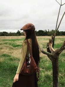 1pc Vintage Suede Beret Hat For Women, Autumn/Winter Old Money Style Beret - A - View 6