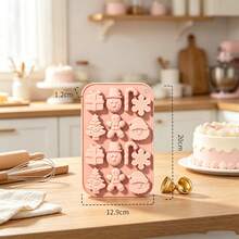 3D DIY Christmas Element Baking Mold Gift Christmas Tree Candy Cane Gingerbread Man Snowman Santa Claus Shaped Candy Chocolate Mold Heat Resistant Cold Resistant Reusable - Pink - View 3