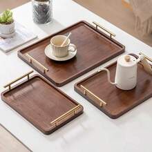 Nampan Kayu Datar 2D, Nampan Kayu Persegi Panjang, Nampan Cangkir & Teh Premium untuk Penggunaan Rumah Tangga, Nampan Roti Kayu, Tidak Membutuhkan Listrik - Coffee Brown - View 4