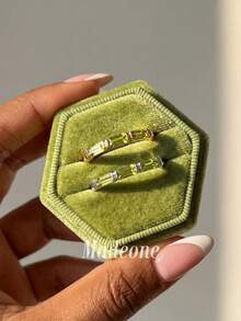 MADEONE 1pc Rectangular Zirconia Ring, Suitable For Women's Daily Wear, Also Can Be Used As Party Accessory, Women's Ring, Jewelry Gift. - Style 1 - View 2