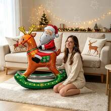 1pc Giant Swinging Reindeer Santa Claus Balloon, Self-Standing Self-Rocking, Easy To Inflate And Reusable, Photo Prop, Centerpiece, Suitable For Christmas, Home Living Room, Holiday Party, Store Window, Christmas Party Decoration - Christmas Rocking Horse - View 4