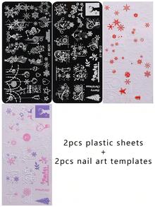 2PCS Elegant Holiday Style Nail Templates, Including Winter Christmas Snowflakes, Deer, Christmas Tree, And Ribbon Light Ball Pattern Nail Hot Stamping Templates, Suitable For DIY Nail Decoration In Nail Salons For New Year Parties - Silver - View 11