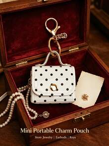 1pc Cute Retro Polka Dot Mini Jewelry Storage Bag, Portable Coin Purse Earphone Bag, Mini Travel Ring Box Travel Jewelry Box Cosmetic Storage Box, Women's Earring/Ring/Necklace/Bracelet Storage Box, Mini Wallet - Vintage Polka Dot - View 9