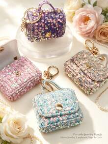 1pc Cute Sequin Colorful Mini Jewelry Storage Bag, Portable Coin Purse Earphone Bag, Mini Travel Ring Box Travel Jewelry Box Cosmetic Storage Box, Women's Earring/Ring/Necklace/Bracelet Storage Box, Mini Wallet - Sequin Mini Bag - View 5