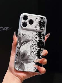 1pc Silver Lace Ink Lily Pattern Full Camera Protection Anti-Drop Anti-Collision Personalized Phone Case Compatible With IPhone 16 Pro Max/18/17/16/15/14/13/12/11/Air - Multicolor - View 2