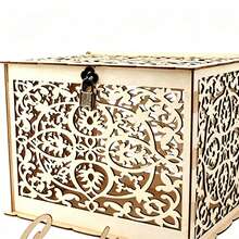 1pc Rustic Wooden Card Box With Lock, Gift Card Holder, Perfect For Weddings, Baby Showers, Birthdays, Graduations - Wood Color - View 6