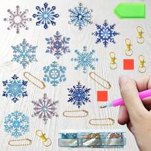 12pcs Christmas Diamond Art Keychain Set, Snowflake DIY Gem Painting Keychains, Full Crystal Rhinestone Stickers Suitable For Christmas Handicrafts Materials - Multicolor - View 6