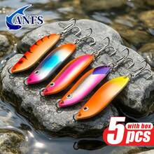 ANFS 5pcs Fishing Lure With Lure Box, Iron Trout Fishing Spoon For Freshwater Saltwater Fishing - Multicolor - View 2