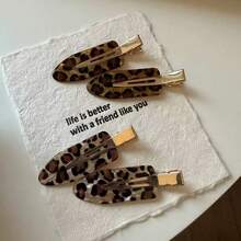 4pcs Leopard Print Leaf Alligator Hair Clips, Autumn/Winter Leopard Acetate Bangs Hair Clips Women Premium Seamless Side Hair Clips New Tortoise Shell Color Duckbill BB Clips - Multicolor - View 4