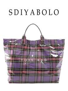 Fashionable College Style Large Capacity Tote Bag - Made Of Lightweight PVC And Kraft Paper, With Hook And Loop Closure, Stylish Choice For Women - Purple - View 1
