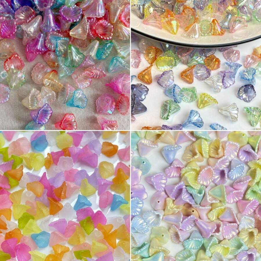 100pcs/Bag Mixed Color Flower Shape Acrylic Beads Colorful Calla Lily Flower Beads Loose Beads For DIY Handmade Bracelet Necklace Phone Chain Decorative Handicrafts Jewelry Making Supplies - Multicolor - View 1