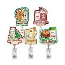 1 Acrylic Retractable Name Tag Scroll With Designs Of "Christmas-Themed Medicine, Gingerbread Men, Sugar Cookies, And Fruitcake" | Perfect For Teachers, Doctors, And Nurses | Office Gift | Acrylic Name Tag Holder - Multicolor - View 2