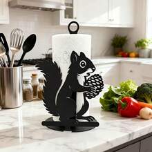 1pc Squirrel Acorn Metal Paper Towel Holder, Black Iron Free Standing Kitchen Roll Paper Dispenser, Rustic Farmhouse Christmas Decor, Countertop Tissue Organizer For Kitchen Dining Table Home Decor Perfect Christmas Gift - Black - View 7