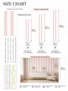 SUPSTICKER 1 Roll Watercolor Striped Self-Adhesive Wallpaper, Waterproof Removable PVC Wall Decor, Suitable For Bedroom, Nursery, Playroom, 3 Patterns, 3 Sizes - Multicolor - View 4