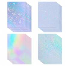 20/40 Lembar Kertas Stiker Holografik Vinyl Bening Perekat Diri Tahan Air Pelangi Film Overlay Transparan Ukuran A4, 4 Gaya Campuran, Untuk Kerajinan Jurnal DIY - Campuran - View 2