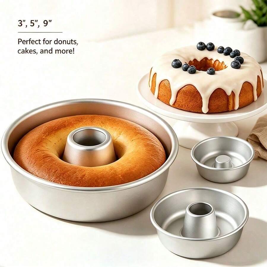 3/5/9‑Inch Donut Hollow Molds, Hollow Round Molds, Aluminum Non‑Stick, High‑Temperature Resistant And Easy To Demold. Baking Trays For Making Donuts And Hollow Cakes In Ovens, Professional Kitchenware Suitable For Eid Al‑Adha, Ramadan And Christmas