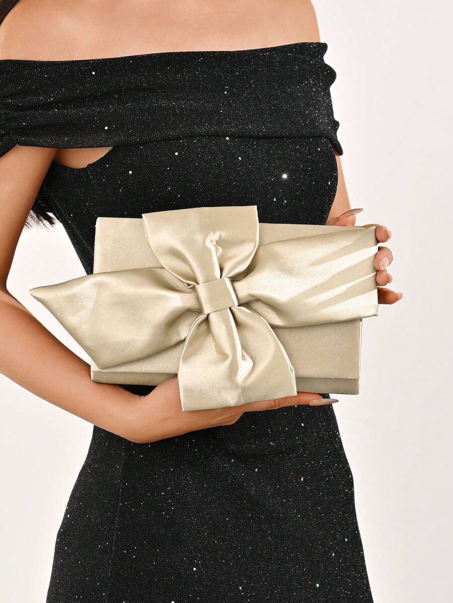 LJDCRFT Tas Clutch Malam Satin Elegan untuk Wanita dengan Tali Bahu Rantai yang Dapat Dilepas, Cocok untuk Pesta, Pernikahan, Prom, dan Acara Lainnya - Emas - View 1