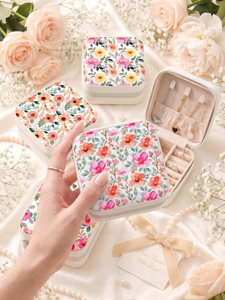 Women's Flower Jewelry Box White-Travel Jewelry Case-Jewelry Box Organizer-Jewelry Box Earrings-Jewelry Box Necklace-Jewelry Box Organizer Storage - Vintage Floral Jewelry Box - View 1