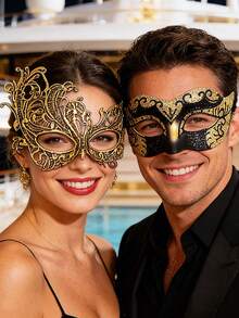High-End Gold Costume Set For Masquerade, Venice Party, Christmas, Halloween, Couples Gathering, Carnival, Role Play Party, Unisex - Gold - View 5