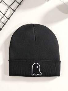 1pc Embroidered Halloween Bat Knit Beanie, Unisex Warm Halloween Party Street Skateboard Pullover Hat, Outdoor Casual Personalized Cold Weather Cap - White - View 10
