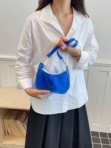 女款透明PVC腋下包 夏季果凍包 清新單肩包 百搭Ins風極簡透明斜挎小包（拉鍊顏色隨機） - 藍色 - 查看 6