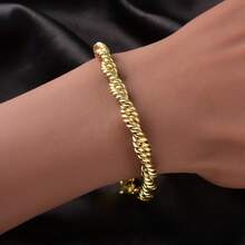1pc Thick 14K Gold Plated Copper Multi-Strand Braided Twisted Rope Bracelet, Women's Daily Party Wear, Vintage Fashion Jewelry - Gold S - View 3