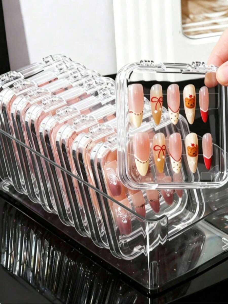 30/20/10pcs Transparent Nail Art Storage Boxes With Lid, Dust-Proof Portable Display Box, Suitable For Nail Stickers And False Nails, Large Capacity - Multicolor - View 1
